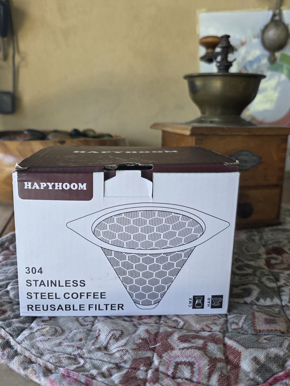HAPYHOOM Stainless Steel Coffee Reusable Filter - White & Brown Box